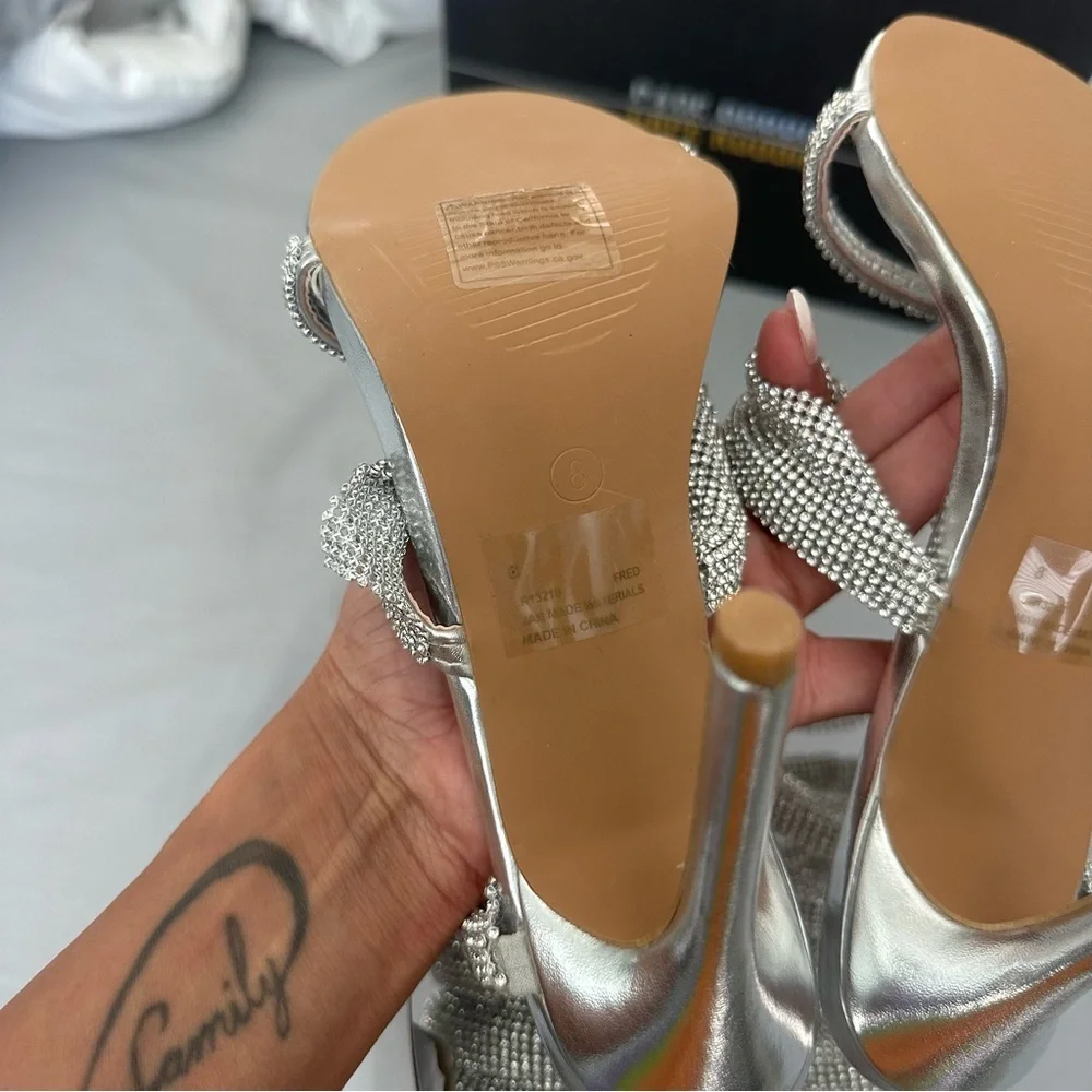 Cape Robbin Silver Rhinestone Wrap Gladiator High Heel Sandals